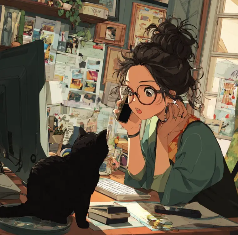 Illustration of Mizumi taking a guest's reservation call